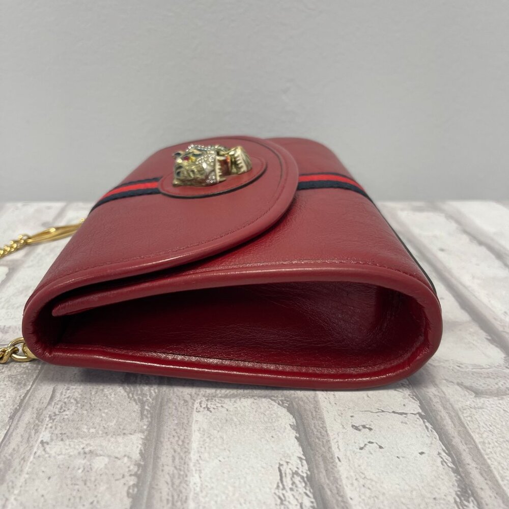 Gucci Rajah Web Chain Shoulder Bag in Red Leather - Small - Preowned - Picture 9 of 15